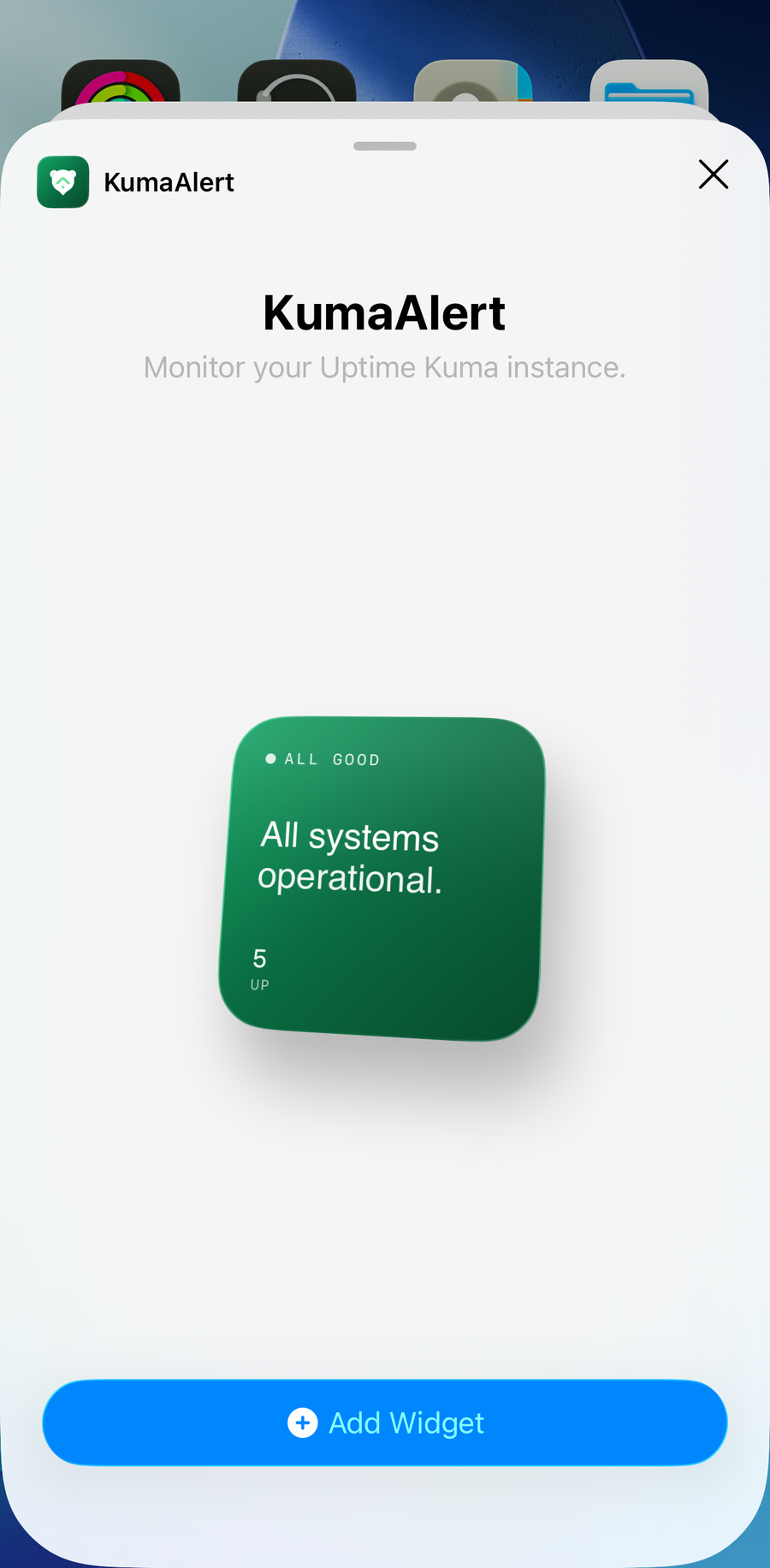 Home-screen widget showing all systems operational
